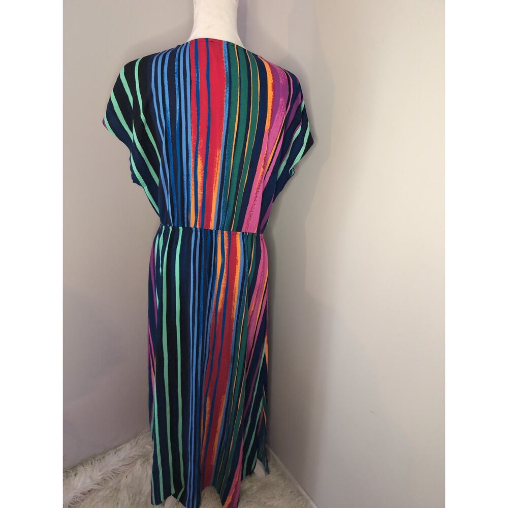 Halogen Boho Maxi Dress Multicolor Stripe Batwing Kimono Flowy Resort - Picture 4 of 7